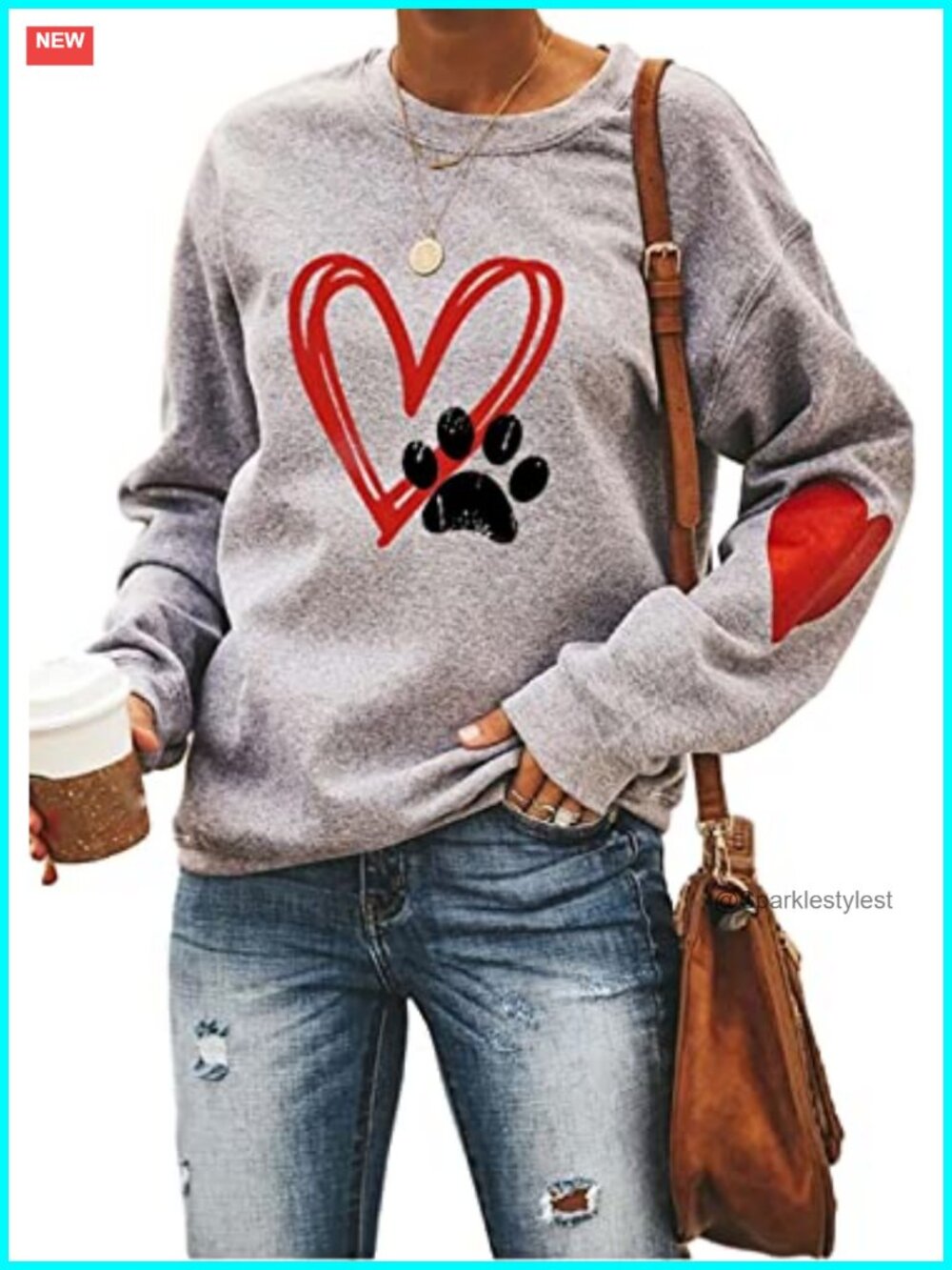 Love Heart Dog Paw Graphic Sweatshirt Long Sleeve Pullover Sweater